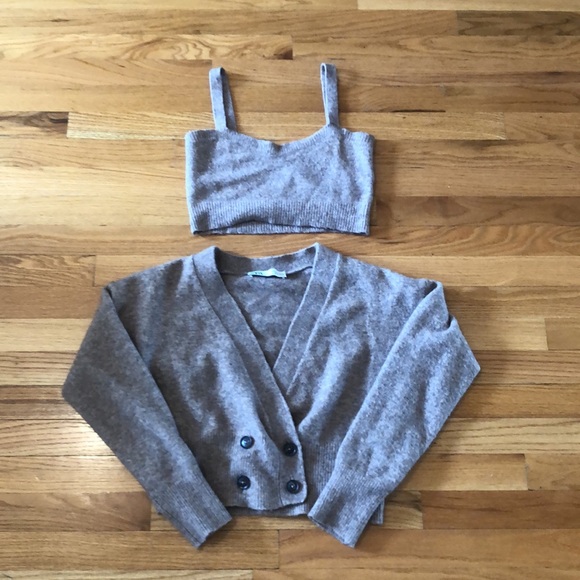 Zara Sweaters Zara Knit Bra And Cardigan Set Poshmark